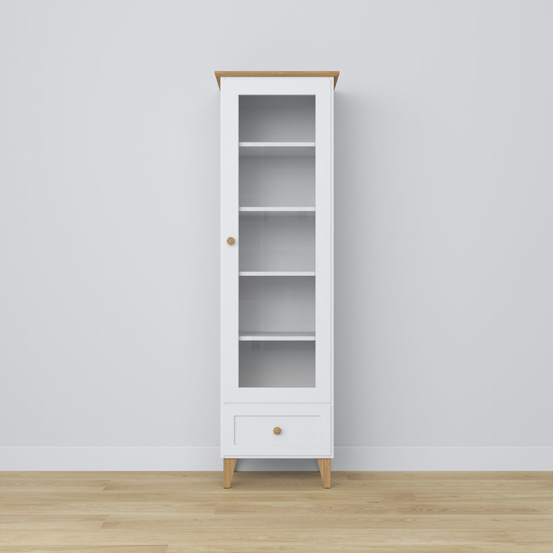 Wooden display cabinet 1S 57 Scandi white / natural oak