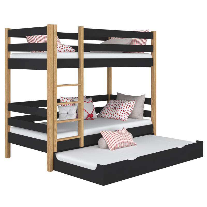 Hochbett mit Schublade für Matratze aus Holz Schwarz-Eiche – Kinderzimmer scandi