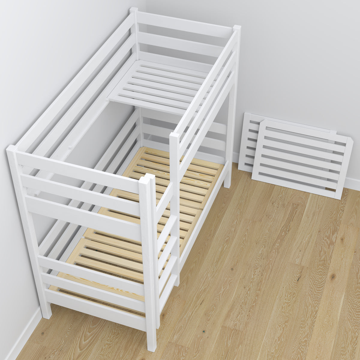 Bunk bed N01 white – detail of construction and ladder installation