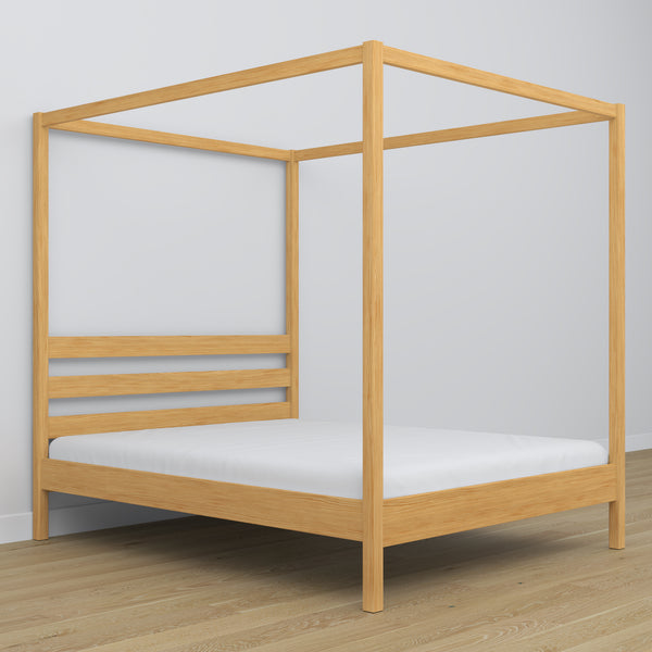 Wooden double canopy bed N01 natural pine