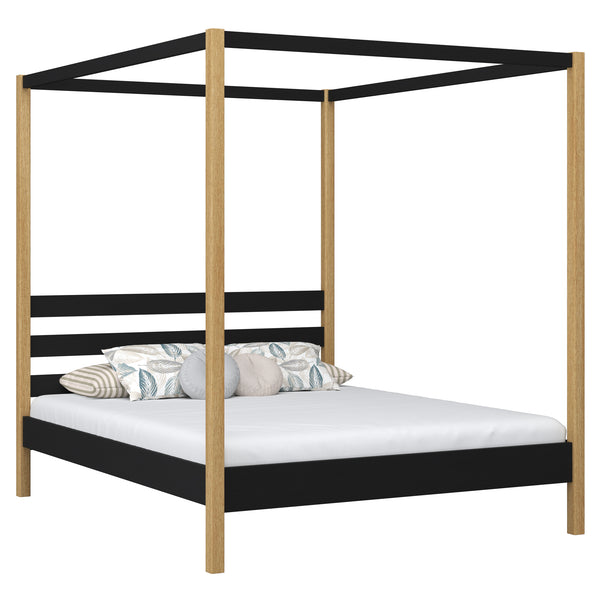 Wooden double canopy bed N01 black / oak