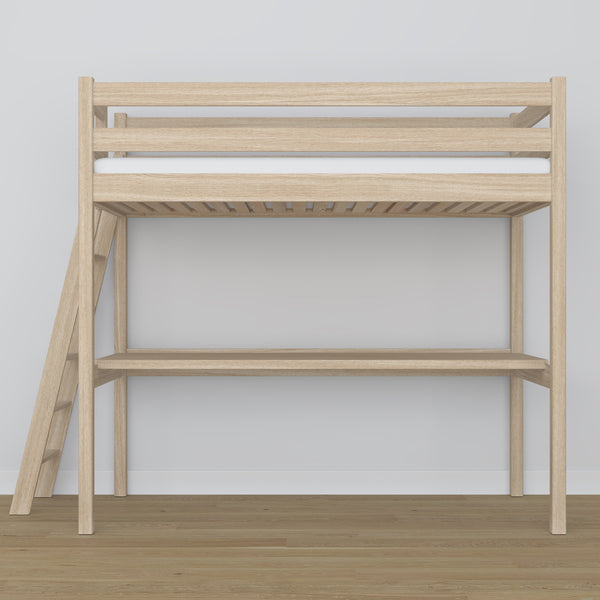 Hochbett gebleichte Eiche mit Schreibtisch – Lernen unter dem Schlafbereich, aus Eichenholz