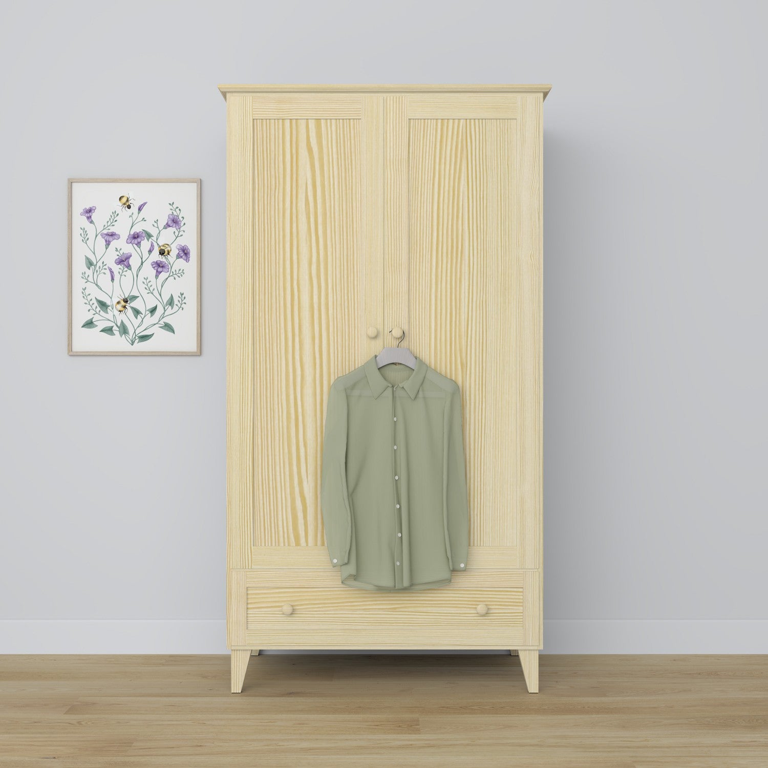 Kiefer Kleiderschrank 2D1S Scandi Kiefer farblos
