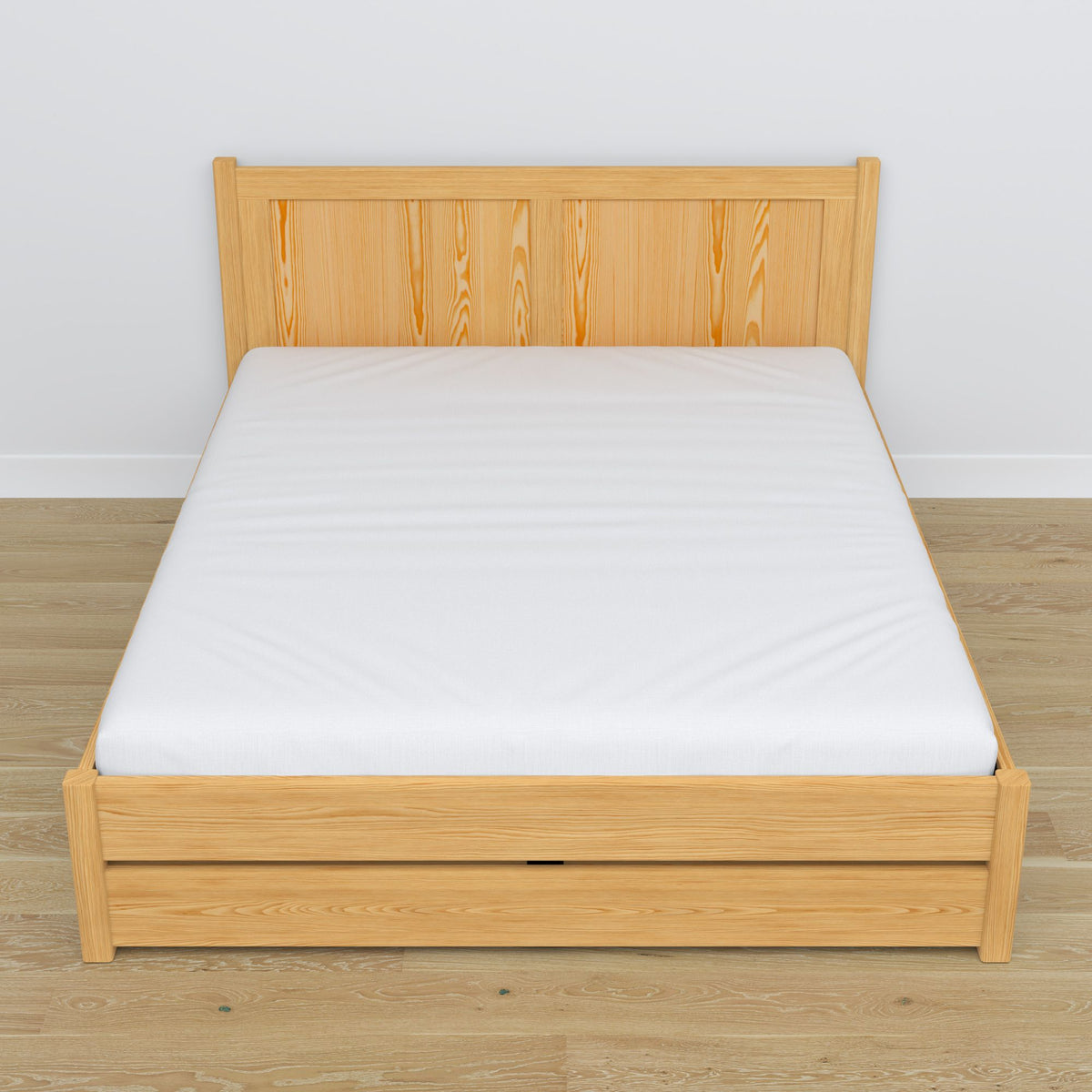 Wooden double bed with drawer N02 natural pine