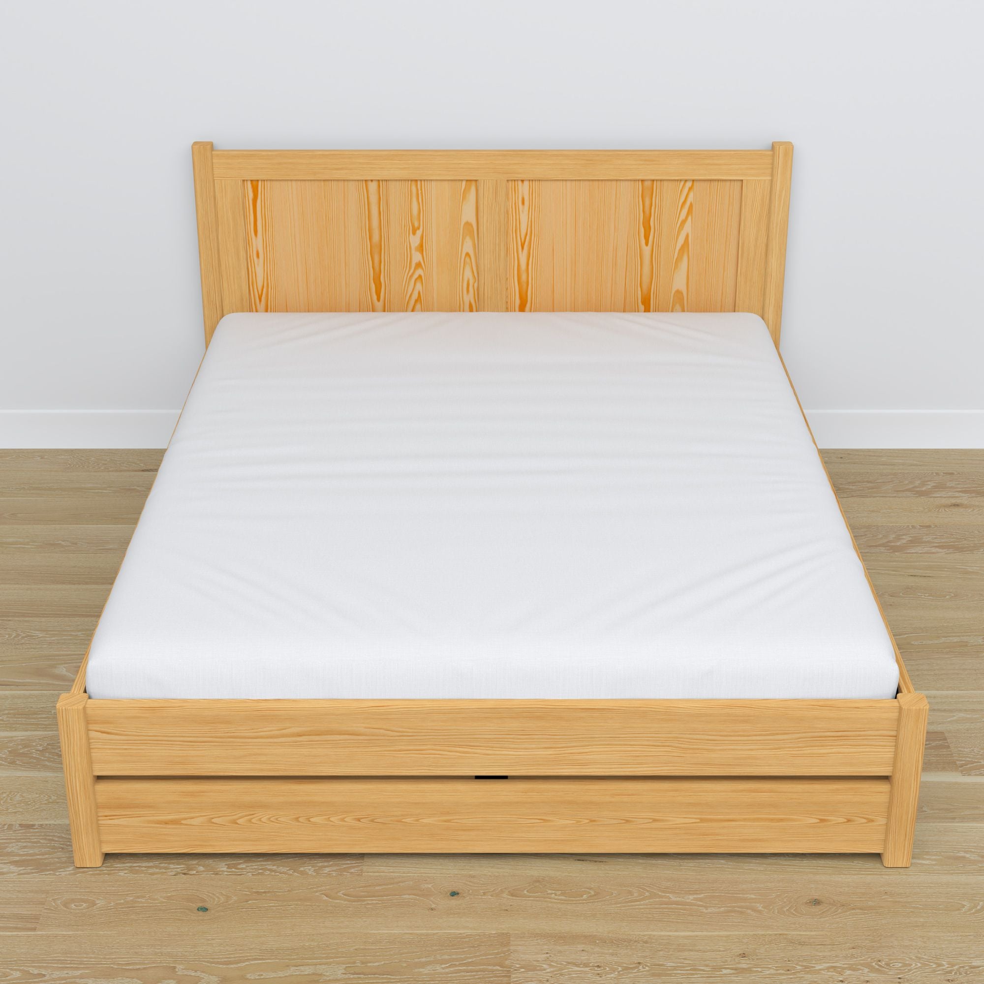 Wooden double bed with drawer N02 natural pine