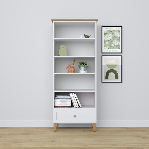 Holzregal 1S 80 Scandi weiß / natürliche Eiche