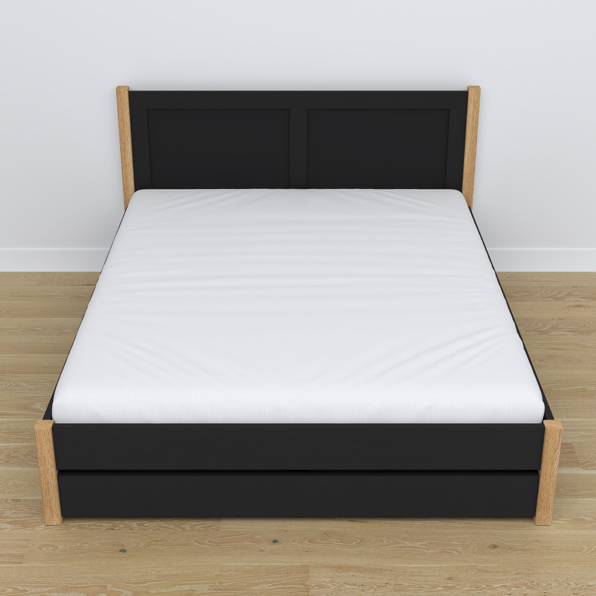 Wooden double bed with drawer N02 black / oak