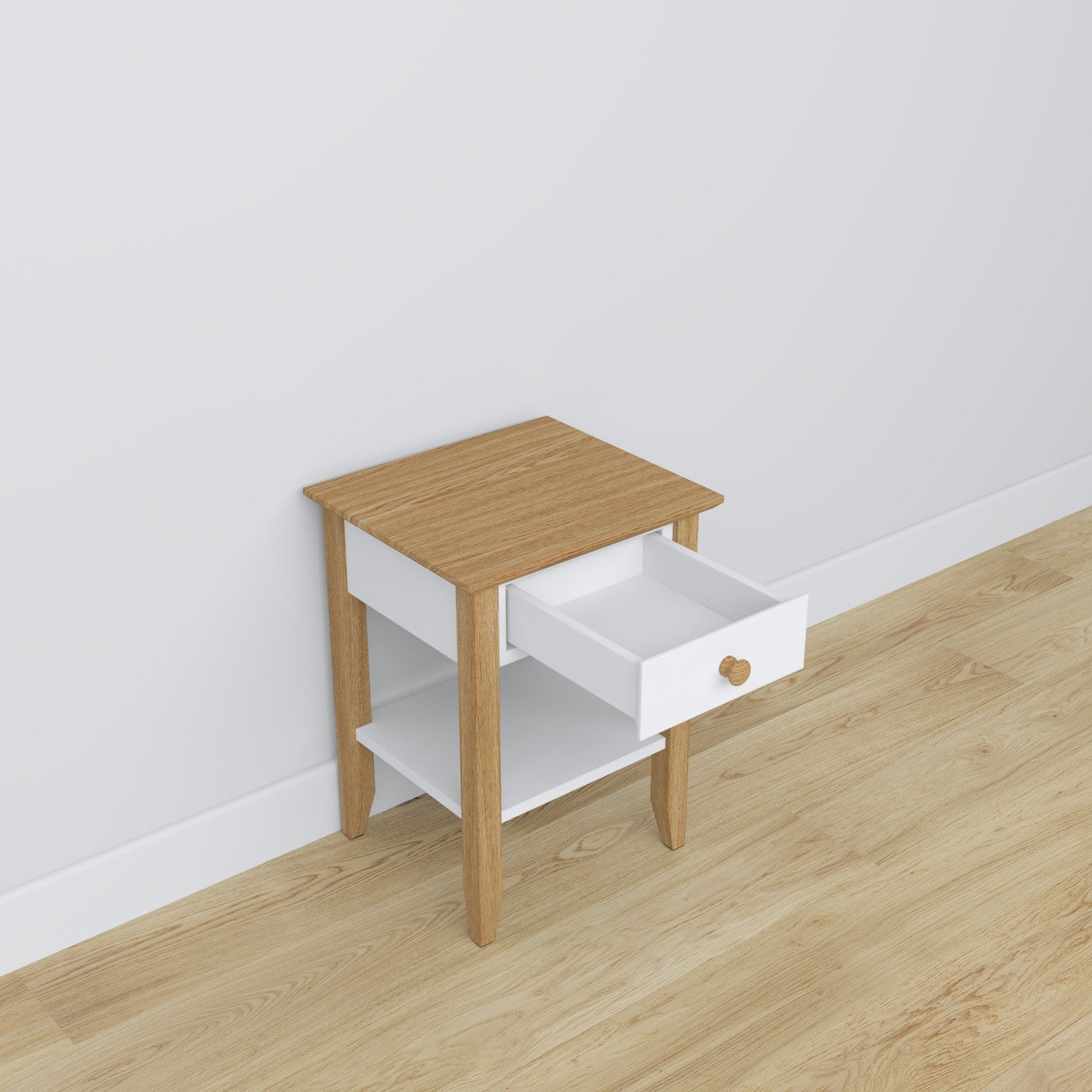 Wooden bedside table 1S N01 Scandi white / natural oak