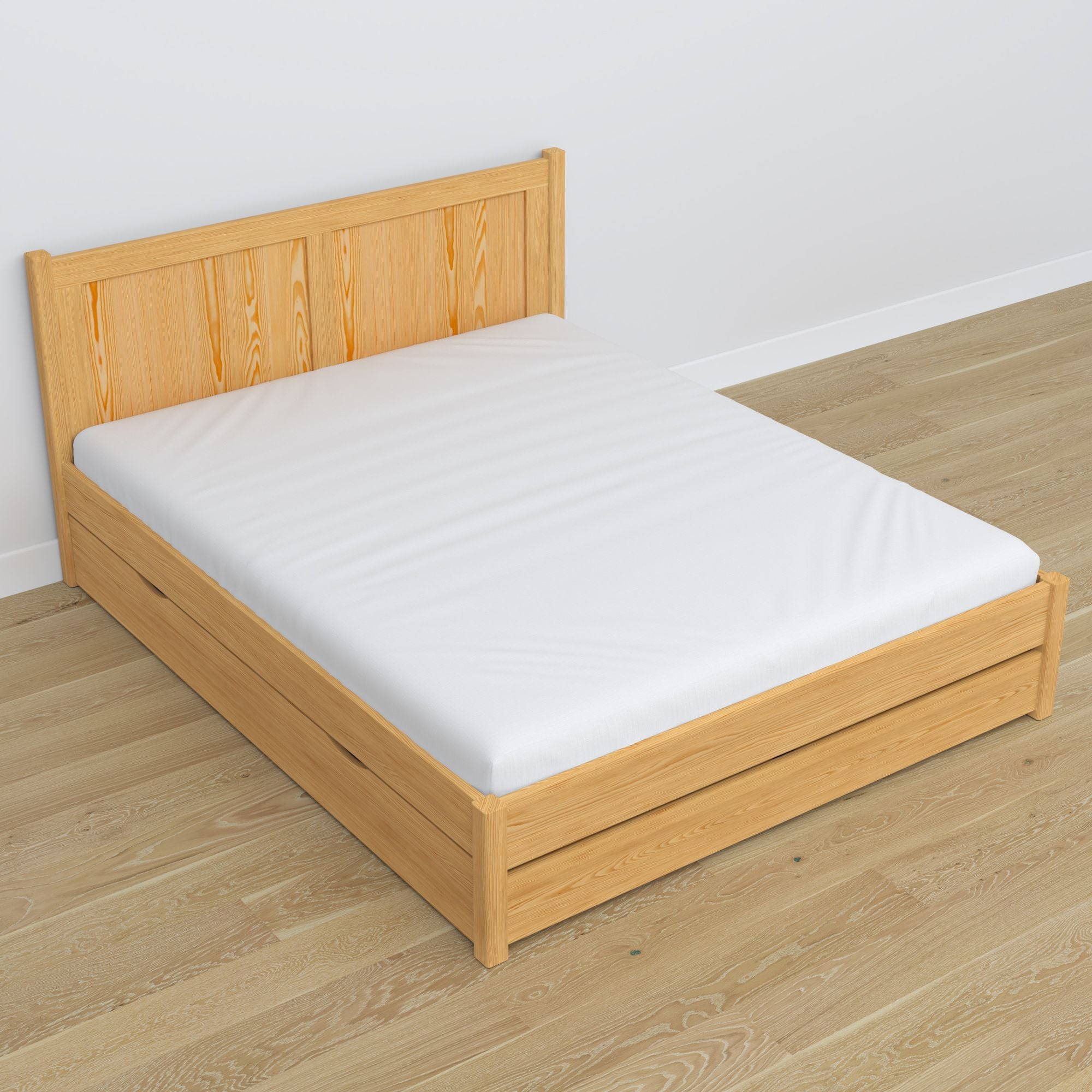 Wooden double bed with drawer N02 natural pine