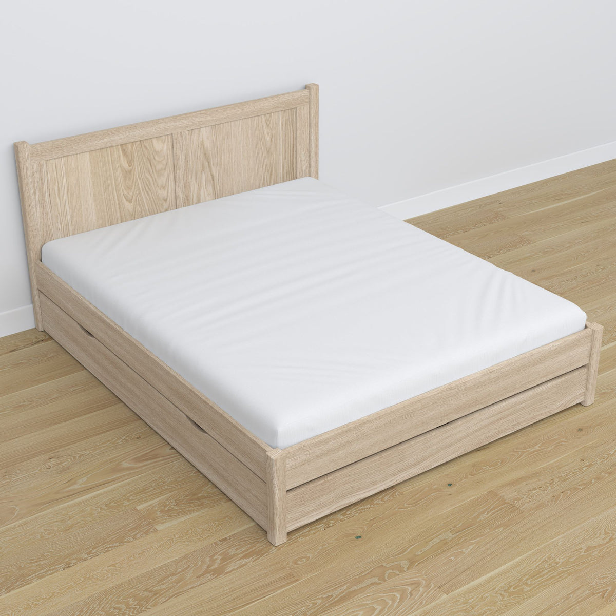 Eichen-Doppelbett mit Schublade N02 gebleichte Eiche