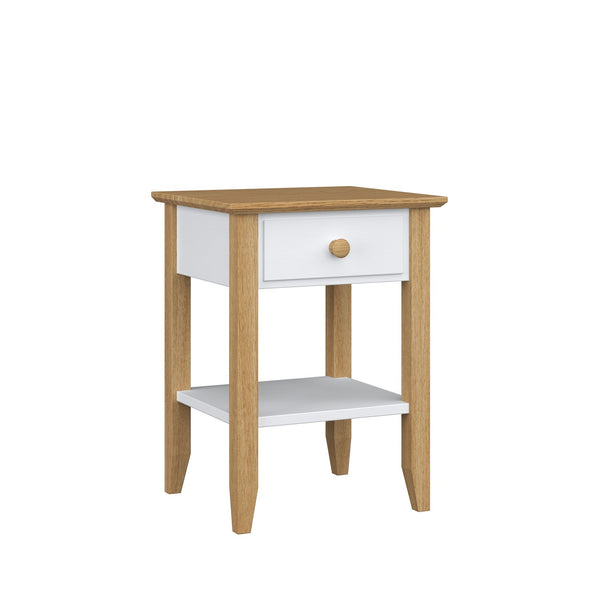 Holz-Nachttisch 1S N01 Scandi Weiß / Eiche Natur