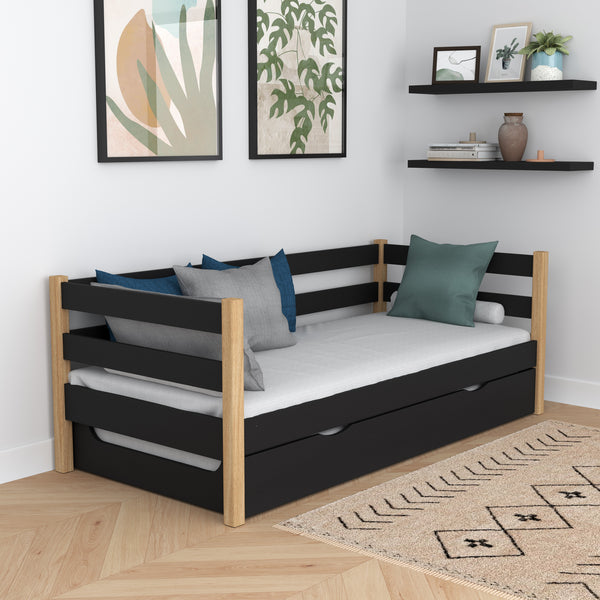 Łóżko sofa z szufladą na materac N01 czarno dębowy – dodatkowy widok, trwała jakość Nizio Home