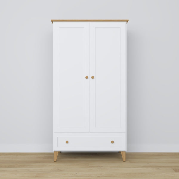 Holzschrank 2D1S Scandi weiß / natürliche Eiche