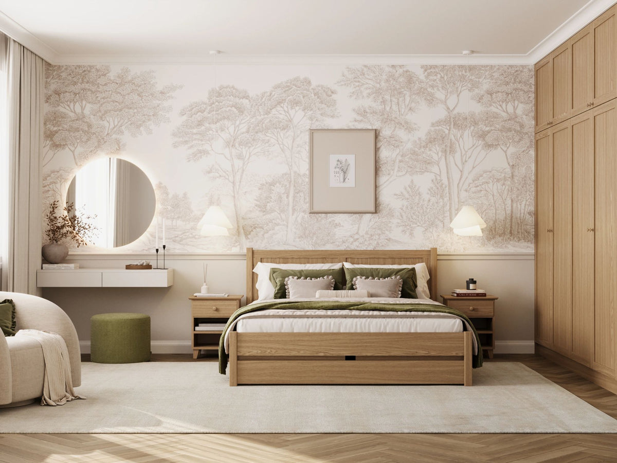 Oak double bed with drawer N02 oak natural
