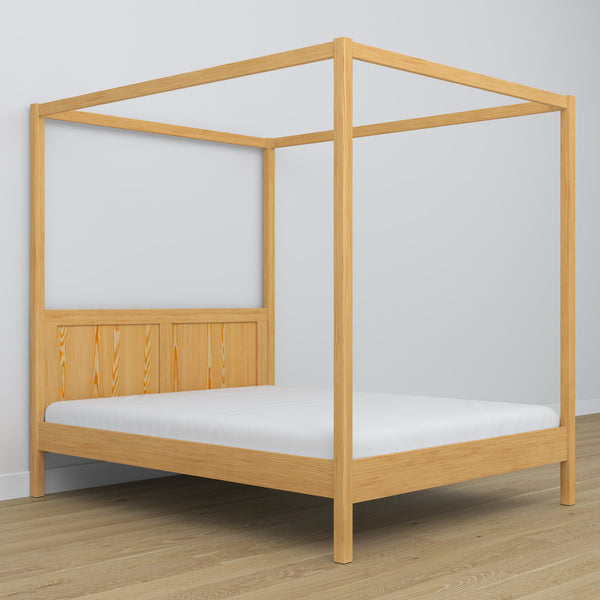 Wooden double canopy bed N02 natural pine