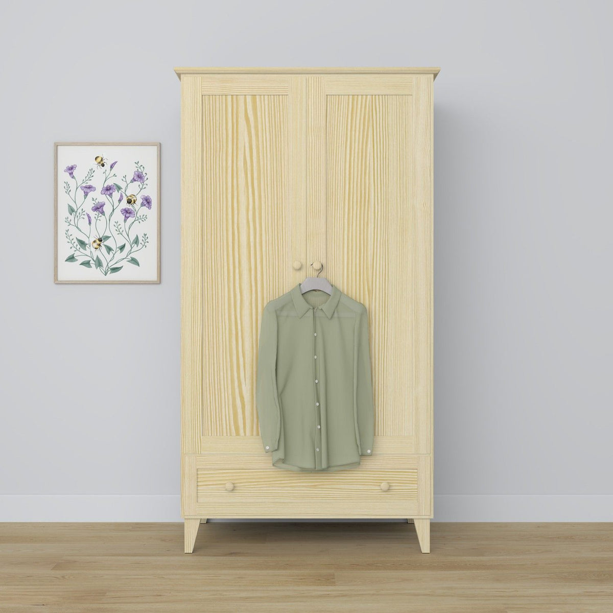 Kiefer Kleiderschrank 2D1S Scandi Kiefer farblos