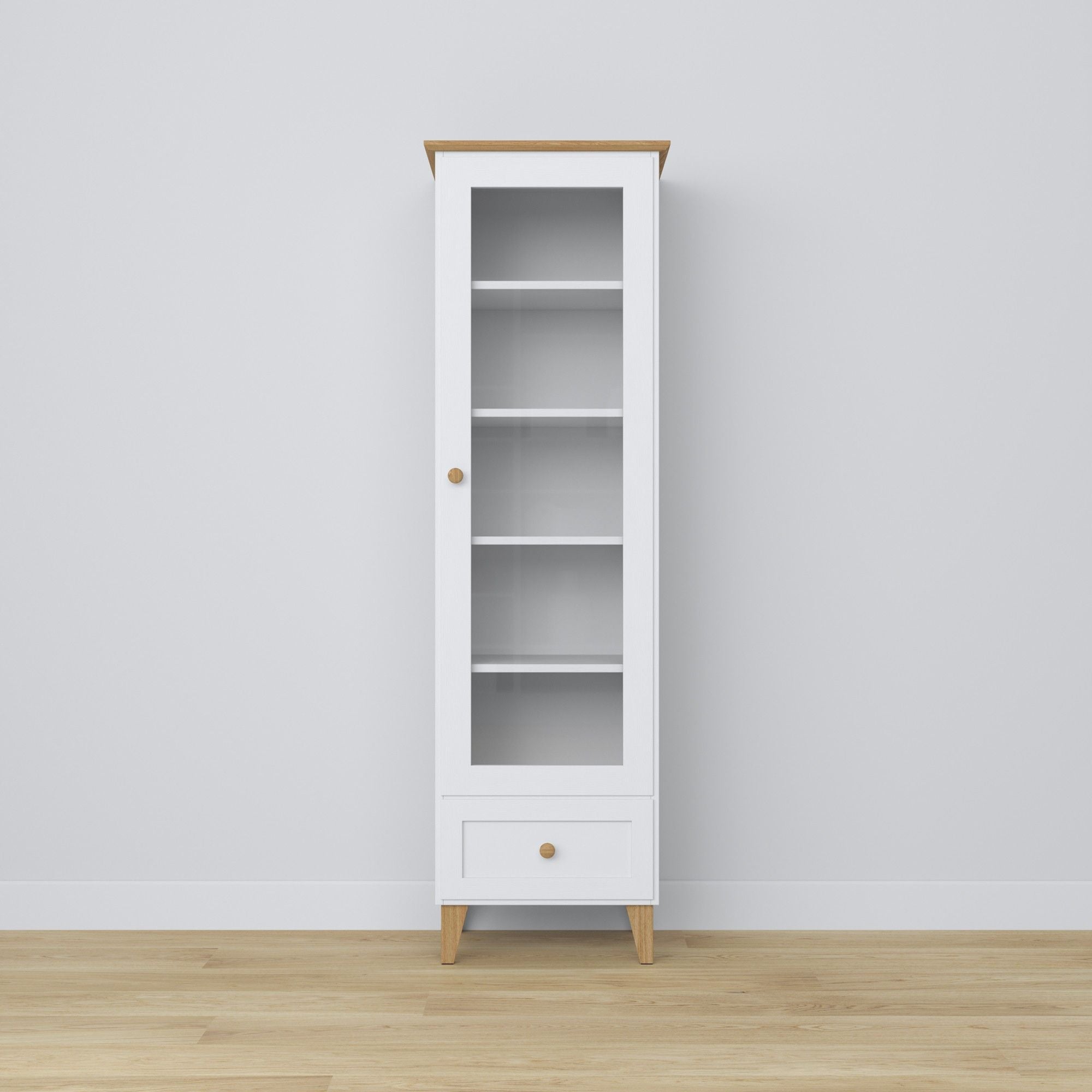 Wooden display cabinet 1S 57 Scandi white / natural oak
