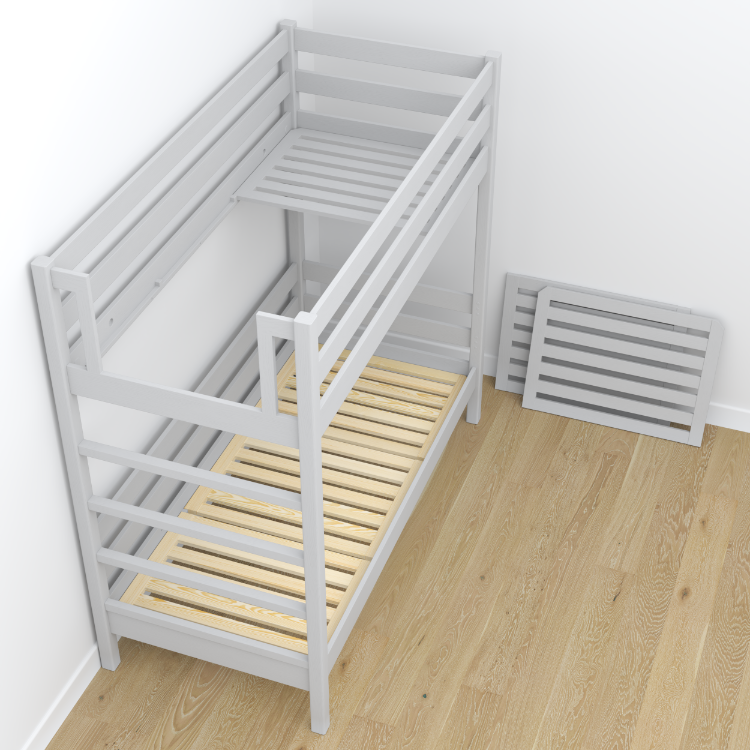 Łóżko piętrowe z szufladą popielaty z drewna – skandynawski design, Nizio