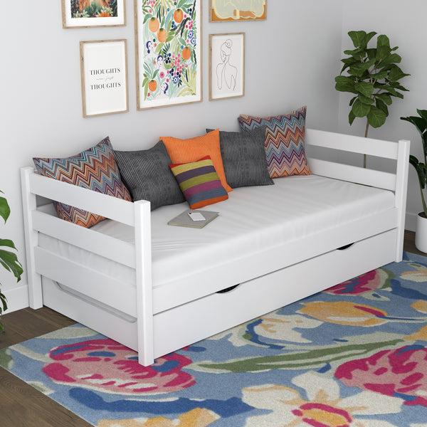 Holz-Schlafsofa mit Matratzenschublade N01 weiß