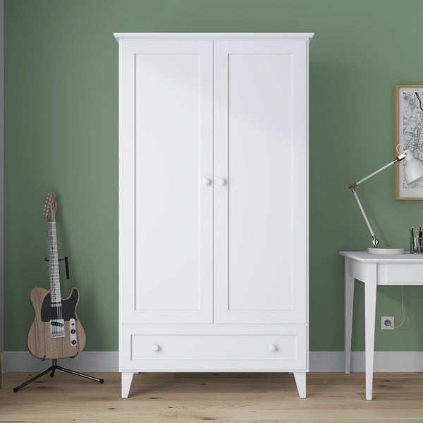 Wooden wardrobe 2D1S Scandi white