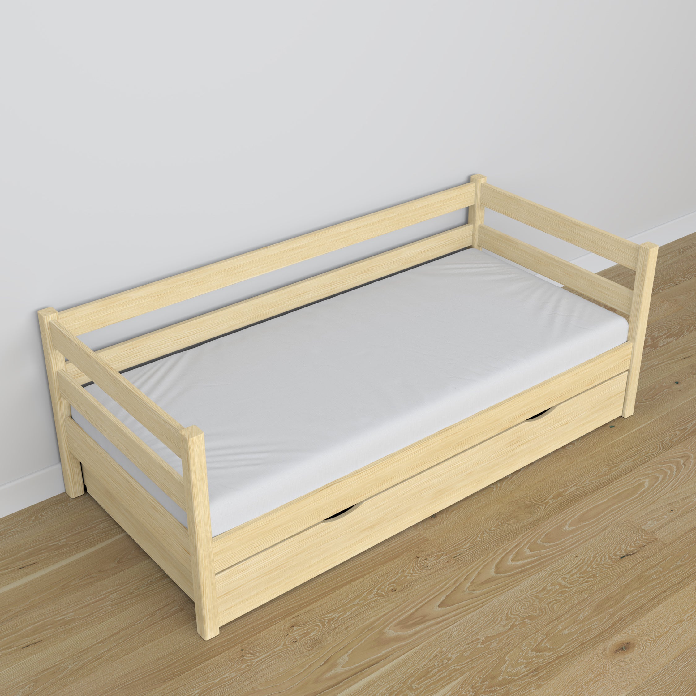 Wooden sofa bed with drawer clear pine – child’s room, scandi arrangement