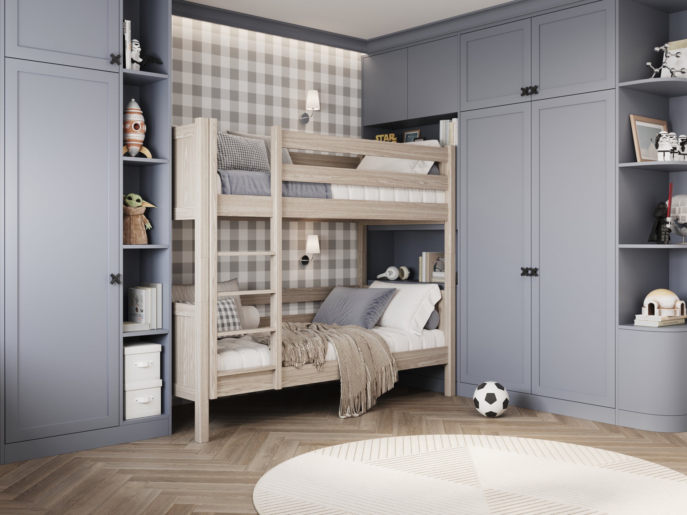 Łóżko piętrowe N02 dąb bielony – dodatkowy widok, trwała jakość Nizio Home