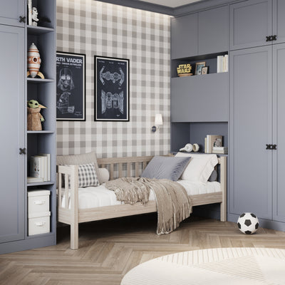 Dębowe łóżko sofa N03 dąb bielony – widok ogólny, lite drewno dębowe