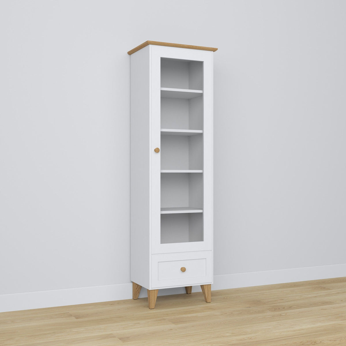 Wooden display cabinet 1S 57 Scandi white / natural oak
