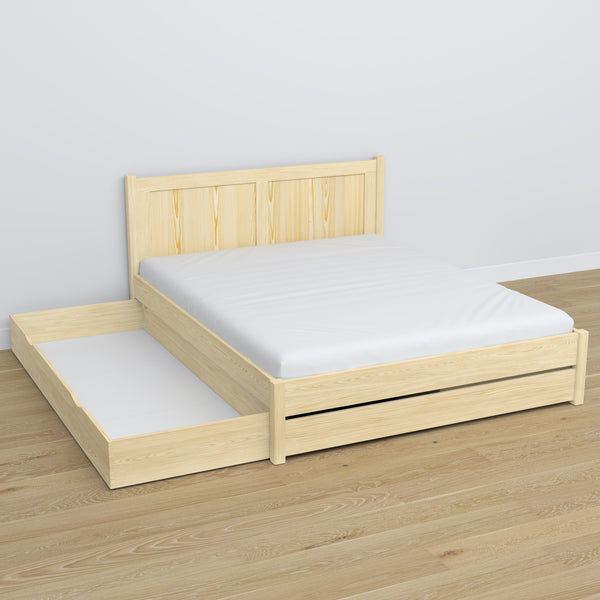 Double bed with wooden drawer clear pine – open drawer, spacious interior