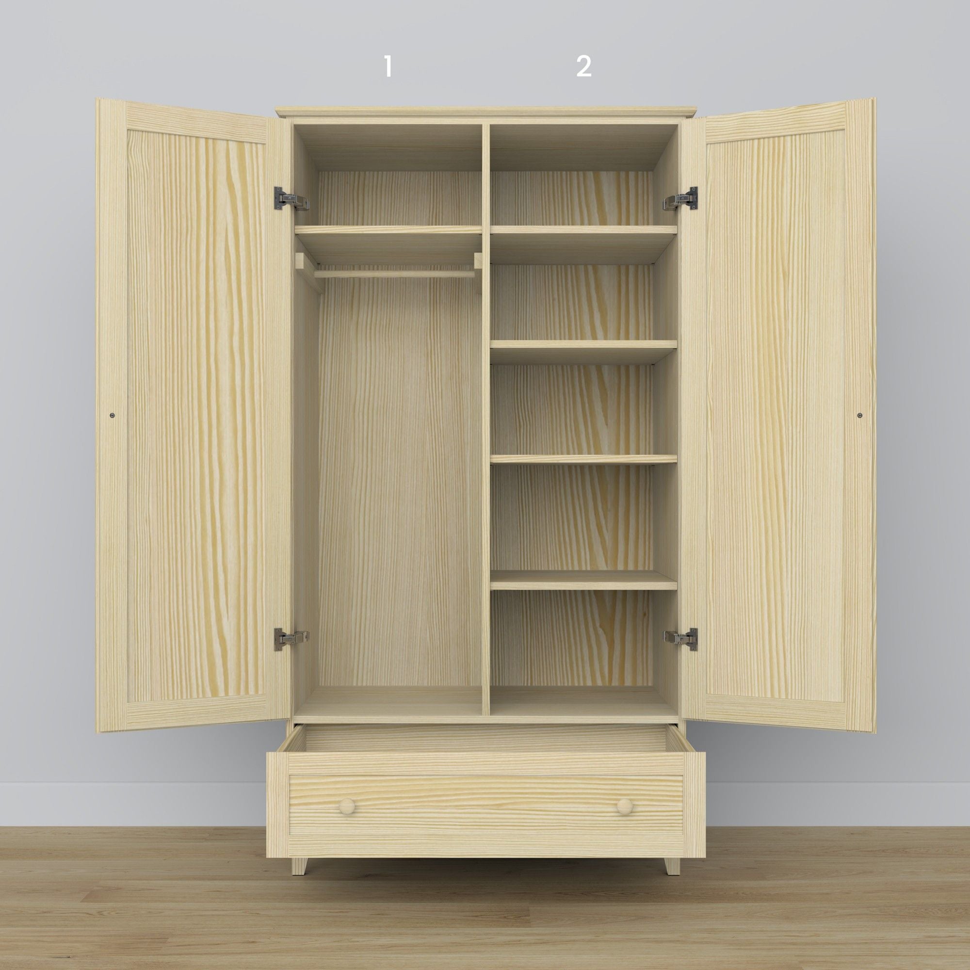 Kiefer Kleiderschrank 2D1S Scandi Kiefer farblos