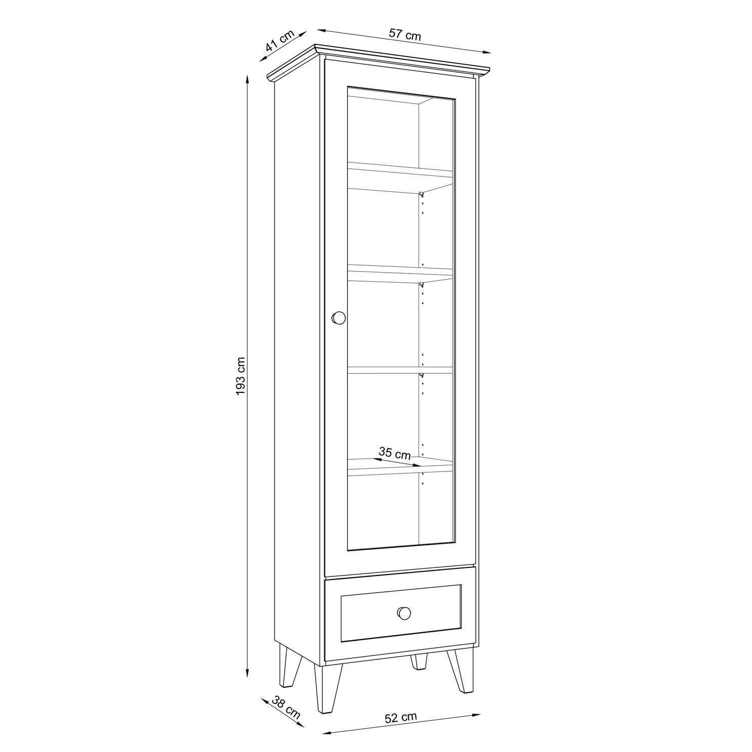 Wooden display cabinet 1S 57 Scandi white / natural oak