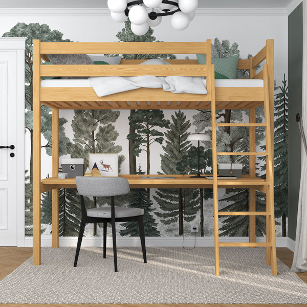 Hochbett mit Schreibtisch aus Holz Kiefer natur – Kinderzimmer, scandi Nizio