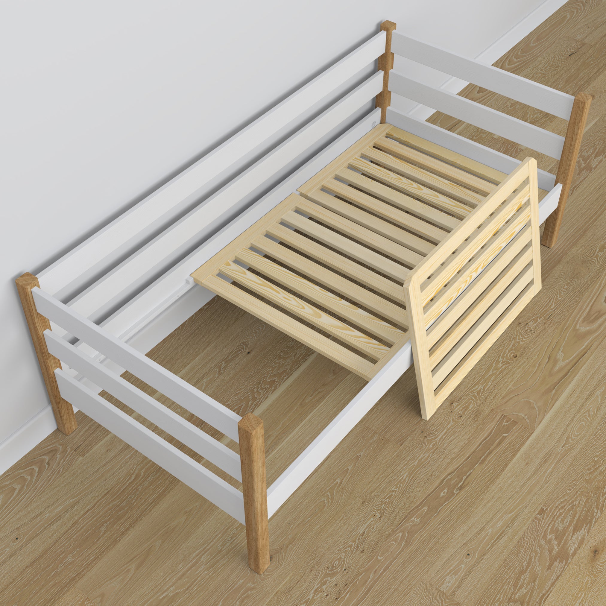 Sofa bed wooden white-oak – view from the headboard, children’s room