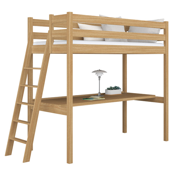 Hochbett mit Schreibtisch aus Natureiche – Kinderzimmer, scandi Nizio