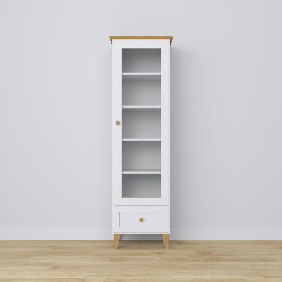 Wooden display cabinet 1S 57 Scandi white / natural oak