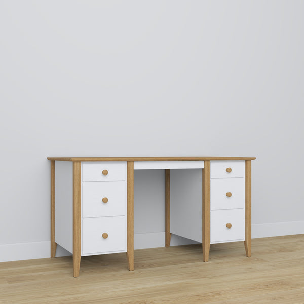 Holzschreibtisch 6S Scandi Weiß / Eiche Natur