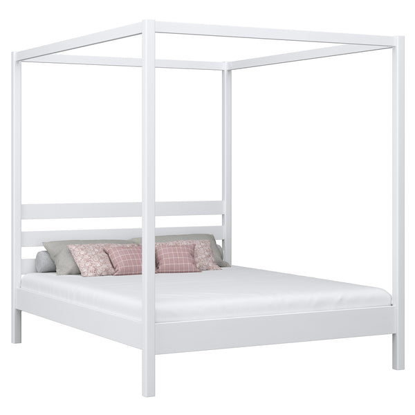 Wooden double canopy bed N01 white