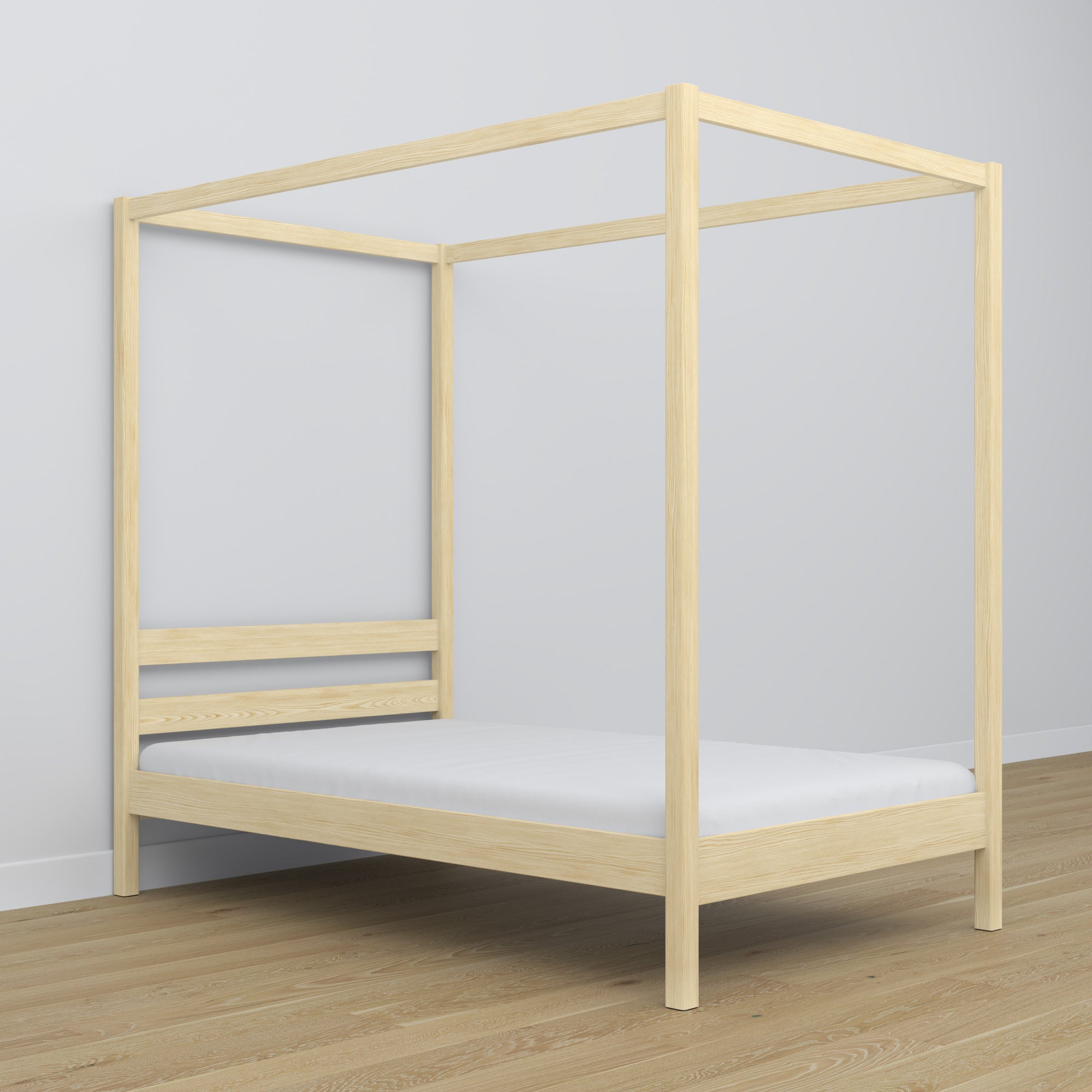 Bett Kiefer farblos mit Baldachin – dekorativer Holzrahmen, kindersicher