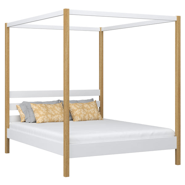 Wooden double canopy bed N01 white / oak