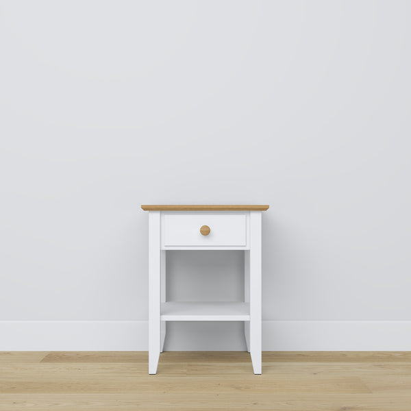 Holz-Nachttisch 1S N01 Scandi Weiß / Eiche Natur