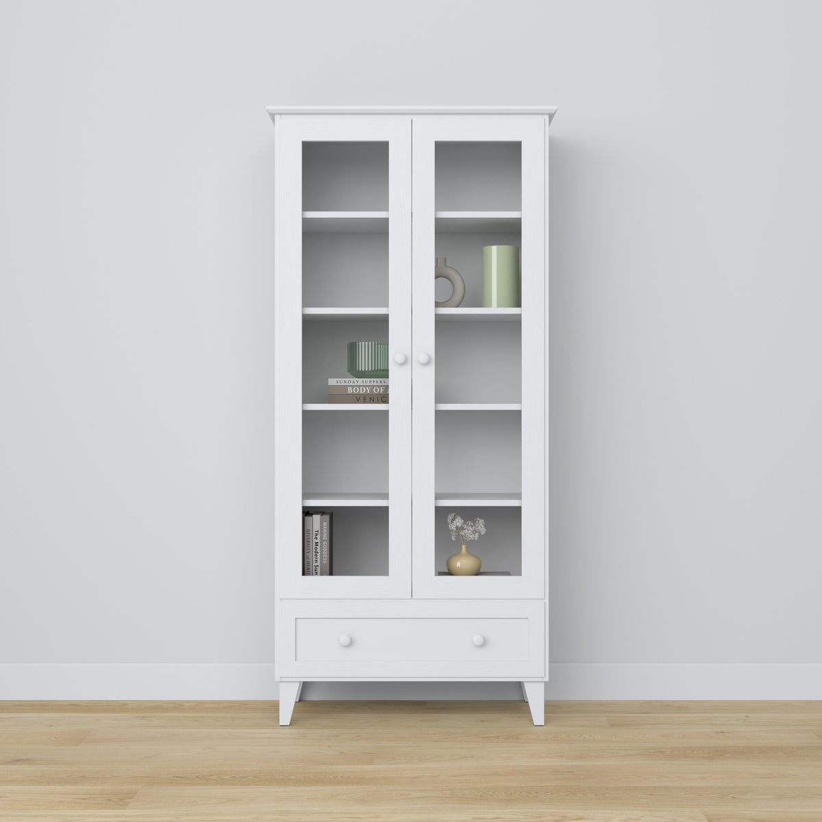 Vitrine 1S 90 Scandi Holz in Wunschfarbe RAL/NCS – Massivholz, Nizio
