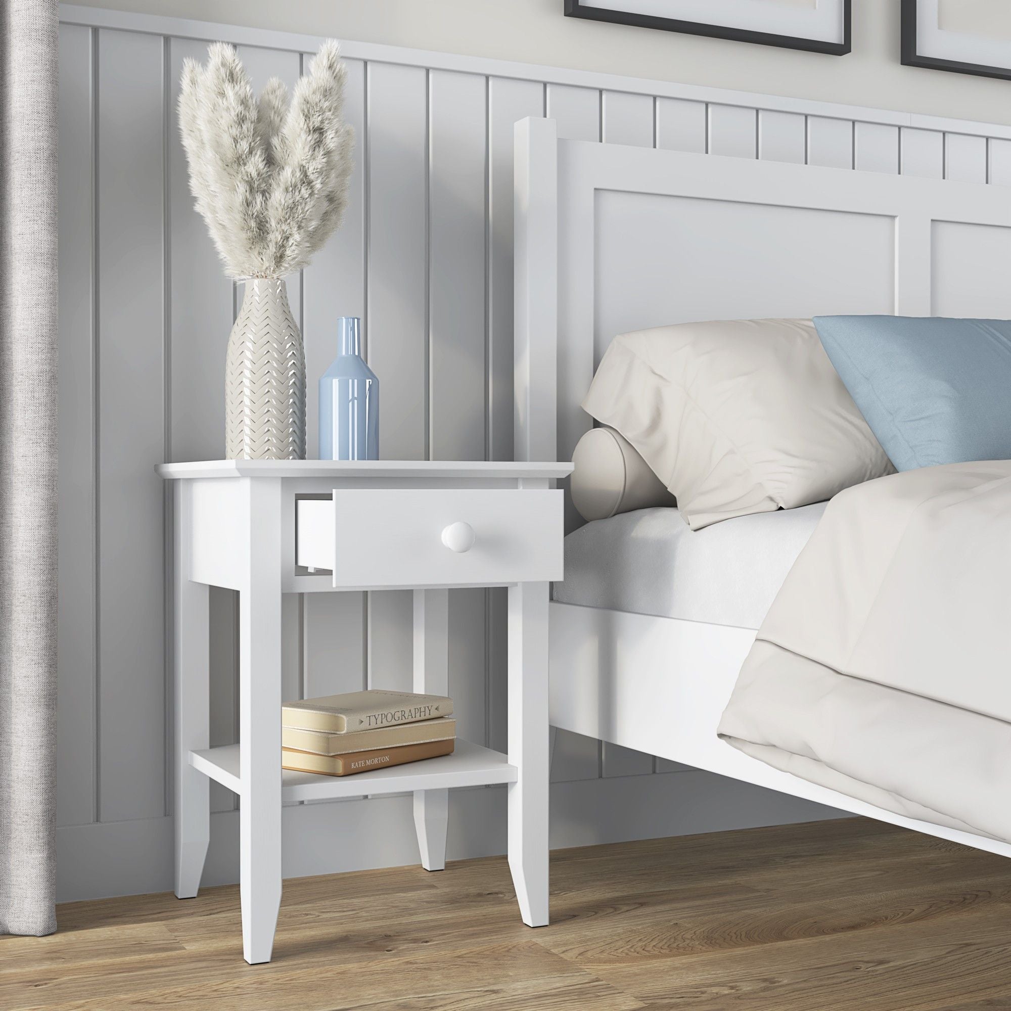 Wooden bedside table 1S N01 Scandi white