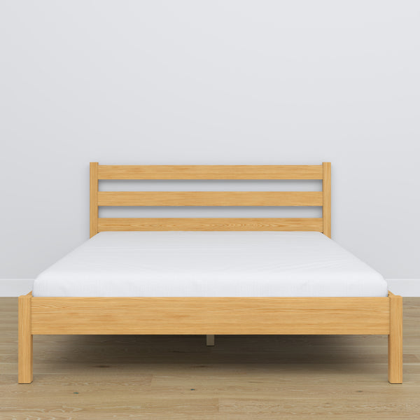 Doppelbett Holz Kiefer natur – Seitenansicht, Proportionen und Form, Schlafzimmer