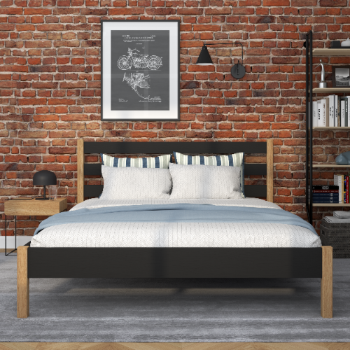 Doppelbett Holz Schwarz-Eiche – Seitenansicht, Proportionen und Form, Schlafzimmer