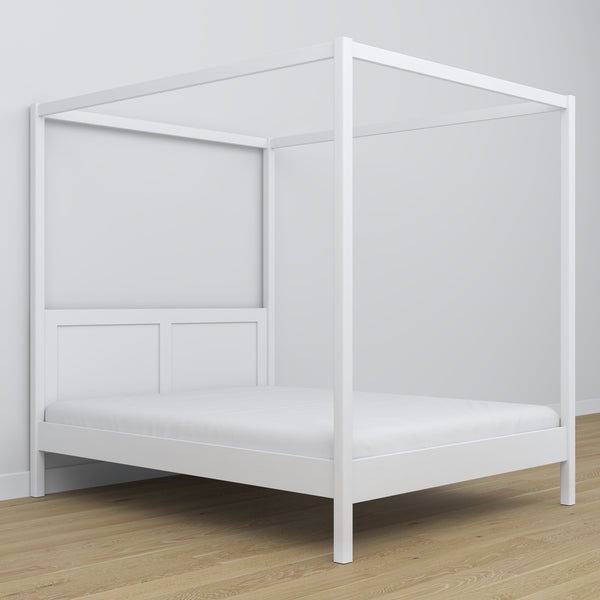 Wooden double canopy bed N02 white