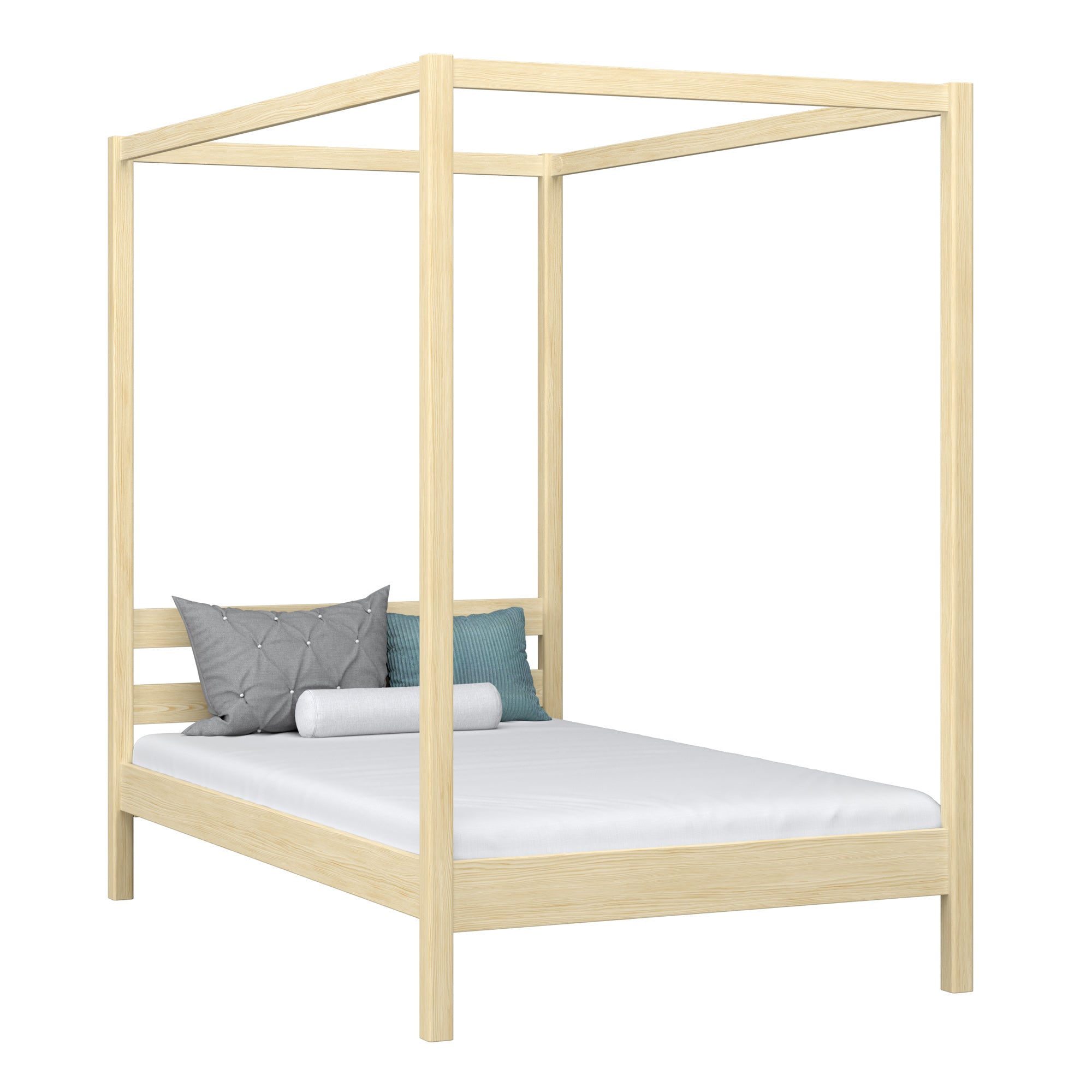 Himmelbett aus Holz Kiefer farblos – Kinderzimmer, skandinavischer Stil Nizio