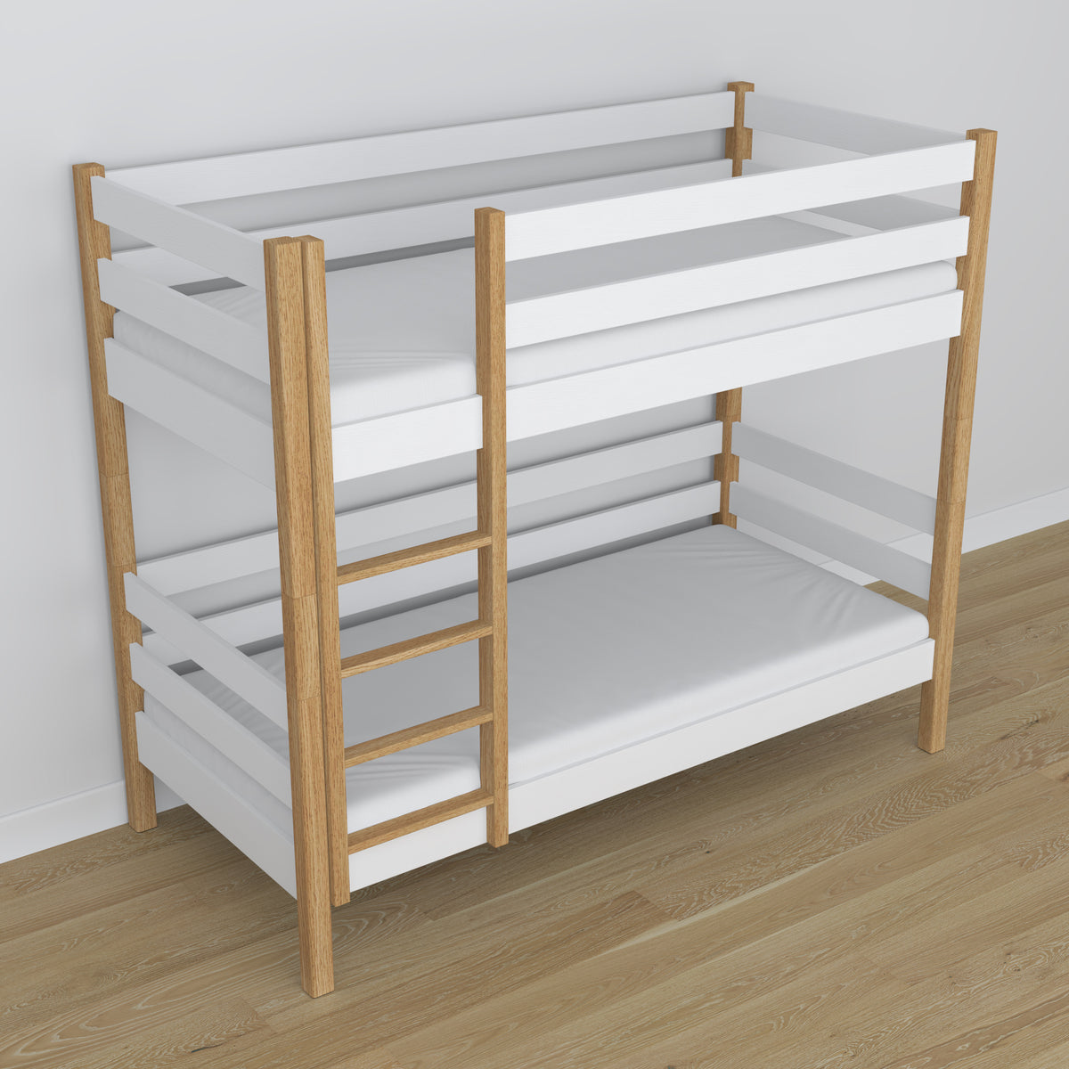 Etagenbett Weiß-Eiche aus Holz – Maße und Schema, Nizio