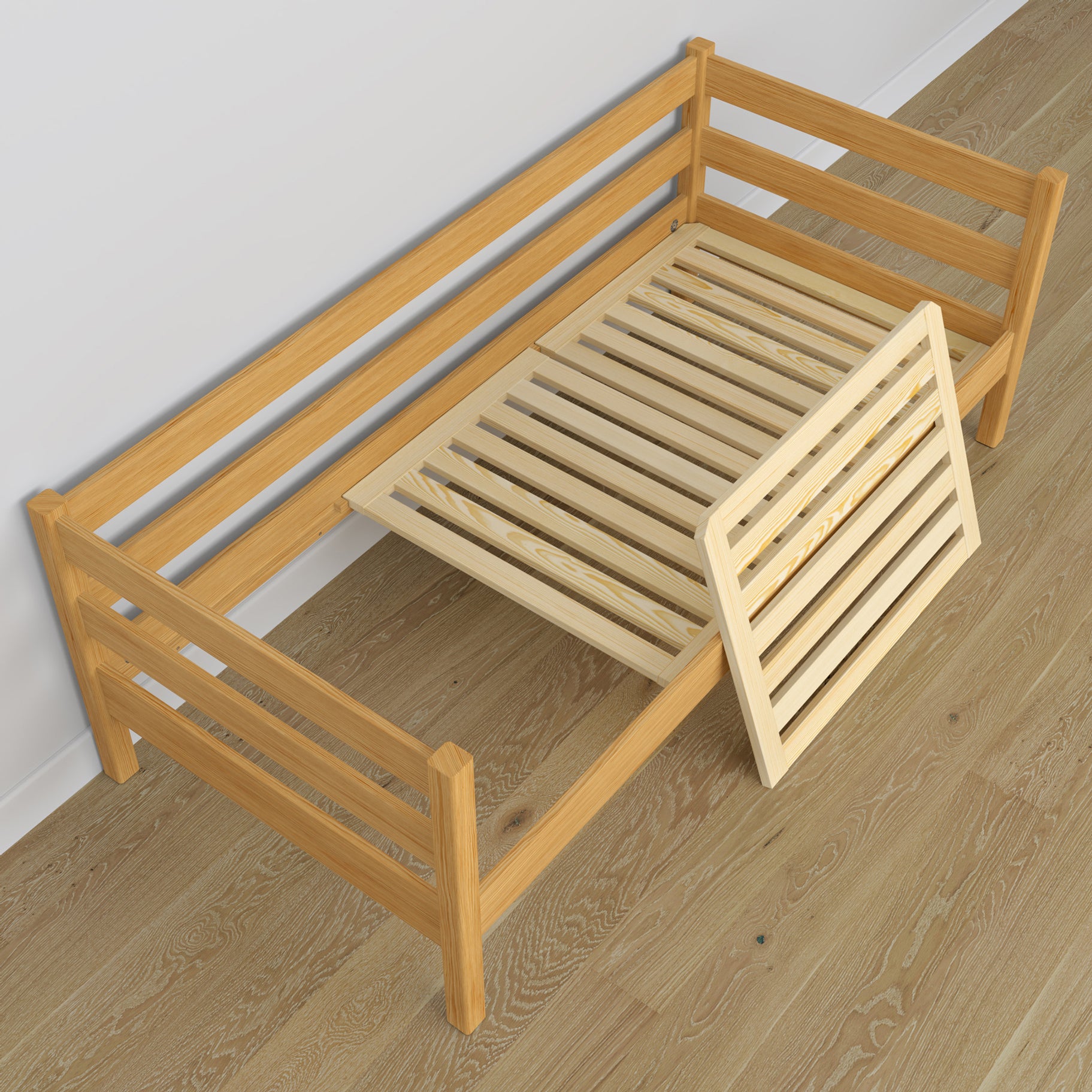 Łóżko sofa z szufladą na materac N01 sosna naturalna – dodatkowy widok, szuflada na materac