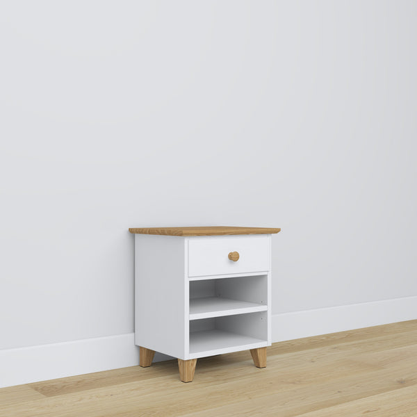 Holznachttisch 1S N02 Scandi weiß / natürliche Eiche