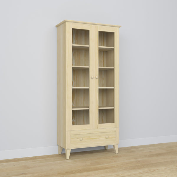 Vitrine 1S Kiefer natur farblos im Wohnzimmer – skandinavische Einrichtung, Nizio